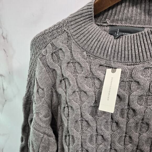 By Anthropologie Sweater Womens Small Gray Cable Knit Mock Neck Wide Arm - Picture 2 of 12